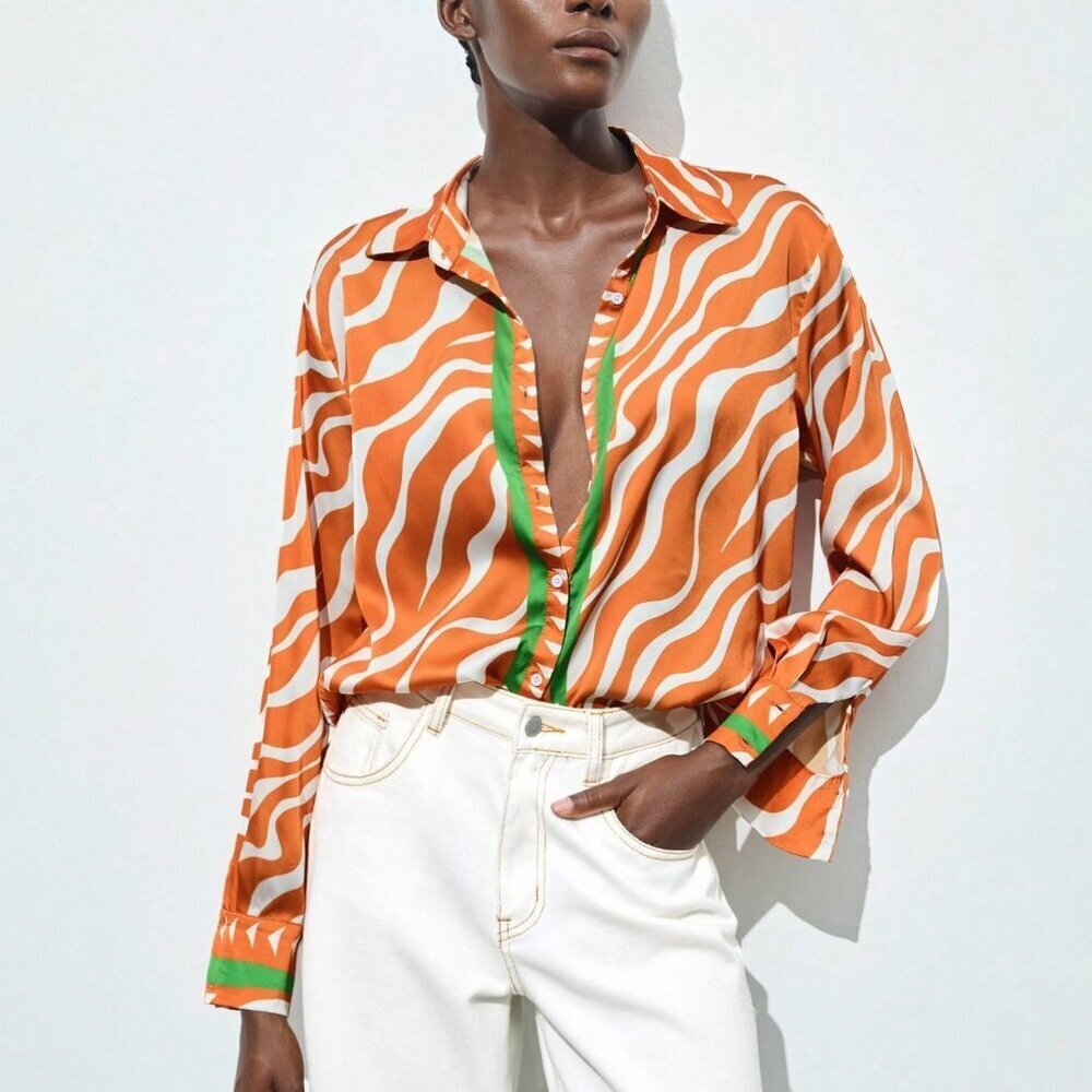 Multicolor Casual Women's Zebra Print Button-Up Blouse